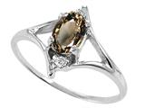 Tommaso Design™ Oval 6x4 mm Genuine Smoky Quartz and Diamond Ring