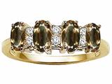 Tommaso Design™ Oval 5x3mm Genuine 4 Stone Smoky Quartz and Diamond Ring