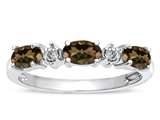 Tommaso Design™ Oval 5x3mm Genuine 3 Stone Smoky Quartz and Diamond Ring