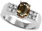 Tommaso Design™ Oval 8x6 mm Genuine Smoky Quartz And Diamond Ring