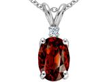 Tommaso Design™ Oval 8x6 mm Genuine Garnet And Diamond Pendant