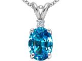 Tommaso Design™ Oval 8x6 mm Genuine Blue Topaz And Diamond Pendant