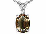 Tommaso Design™ Oval 8x6 mm Genuine Smoky Quartz And Diamond Pendant