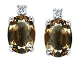 Tommaso Design™ Oval 8x6 mm Genuine Smoky Quartz And Diamond Earrings