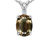 Tommaso Design™ Oval 9x7 mm Genuine Smoky Quartz And Diamond Pendant