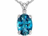 Tommaso Design™ Oval 9x7 mm Genuine Blue Topaz And Diamond Pendant