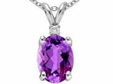 Tommaso Design™ Oval 9x7 mm Genuine Amethyst And Diamond Pendant