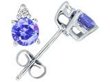 Tommaso Design™ Round Genuine Tanzanite and Diamond Earrings