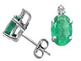 Tommaso Design™ Oval 6x4mm Genuine Emerald And Diamond Earring Studs
