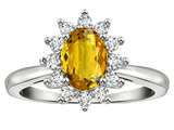 Tommaso Design™ Oval 7x5 mm Genuine Citrine And Diamond Ring