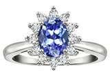 Tommaso Design™ Oval 7x5mm Genuine Tanzanite And Diamond Ring