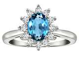 Tommaso Design™ Oval 7x5 mm Genuine Blue Topaz And Diamond Ring