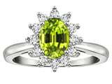 Tommaso Design™ Oval 7x5 mm Genuine Peridot And Diamond Ring