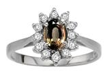 Tommaso Design™ Oval 7x5 mm Genuine Smoky Quartz And Diamond Ring