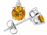 Tommaso Design™ Round 5 mm Genuine Yellow Sapphire and Diamond Earring Studs