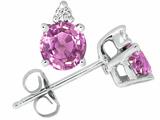 Tommaso Design™ Round 5 mm Genuine Pink Sapphire and Diamond Earring Studs