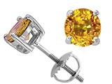 Tommaso Design™ Round 5 mm Genuine Yellow Sapphire Screw Back Earring Studs