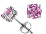 Tommaso Design™ Round 5 mm Genuine Pink Sapphire Screw Back Earring Studs