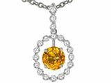 Tommaso Design™ Round 5 mm Genuine Yellow Sapphire and Diamond Pendant