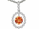 Tommaso Design™ Round 5 mm Genuine Orange Sapphire and Diamond Pendant