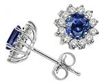 Tommaso Design™ Round 4.5mm Genuine Sapphire and Diamonds Earrings Stud