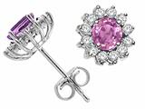 Tommaso Design™ Round 5mm Genuine Pink Sapphire And Diamond Earrings