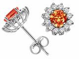 Tommaso Design™ Round 5mm Genuine Orange Sapphire And Diamond Earrings