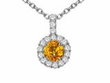 Tommaso Design™ Round 5 mm Genuine Yellow Sapphire and Diamond Pendant
