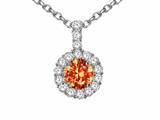 Tommaso Design™ Round 5 mm Genuine Orange Sapphire and Diamond Pendant