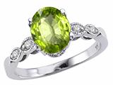 Tommaso Design™ Oval 9x7mm Genuine Peridot and Diamond Ring
