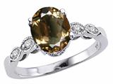 Tommaso Design™ Oval 9x7mm Genuine Smoky Quartz and Diamond Ring
