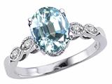 Tommaso Design™ Genuine 9x7 Aquamarine and Diamond Ring