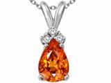 Tommaso Design™ Pear Shape 8x6mm Genuine Orange Sapphire and Diamond Pendant