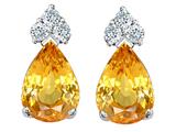 Tommaso Design™ Pear Shape 8x6mm Genuine Yellow Orange Sapphire and Diamond Earrings
