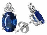 Tommaso Design™ Oval 7x5mm Genuine Sapphire and Diamonds Earrings