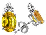 Tommaso Design™ Oval 7x5mm Genuine Yellow Sapphire and Diamond Earrings
