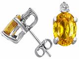 Tommaso Design™ Oval 7x5mm Genuine Yellow Sapphire And Diamond Earring Studs