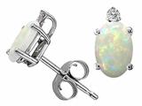 Tommaso Design™ Genuine Oval Opal and Diamond Earring Studs