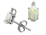Tommaso Design™ Genuine Opal and Diamond Earring Studs