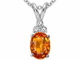 Tommaso Design™ Oval 7x5mm Genuine Orange Sapphire and Diamond Pendant