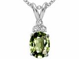 Tommaso Design™ Genuine Oval Green Sapphire and Diamond Pendant