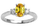 Tommaso Design™ Oval 7x5mm Genuine Yellow Sapphire and Diamond Engagement Ring