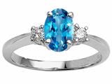 Tommaso Design™ Oval 9x7 mm Genuine Blue Topaz And Diamond Engagement Ring