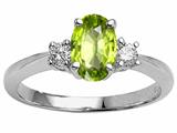 Tommaso Design™ 9x7mm Oval Genuine Peridot And Diamond Engagement Ring