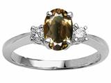 Tommaso Design™ Oval 9x7 mm Genuine Smoky Quartz And Diamond Engagement Ring