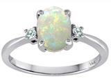 Tommaso Design™ Genuine 8x6mm Oval Opal and Diamond 3 stone Engagement Ring