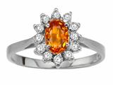 Tommaso Design™ Oval 7x5mm Genuine Orange Sapphire and Diamond Ring