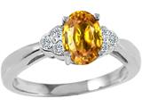 Tommaso Design™ Oval 7x5mm Genuine Yellow Sapphire and Diamond Ring