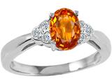 Tommaso Design™ Oval 7x5mm Genuine Orange Sapphire and Diamond Ring