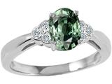 Tommaso Design™ Oval 7x5mm Genuine Green Sapphire and Diamond Ring